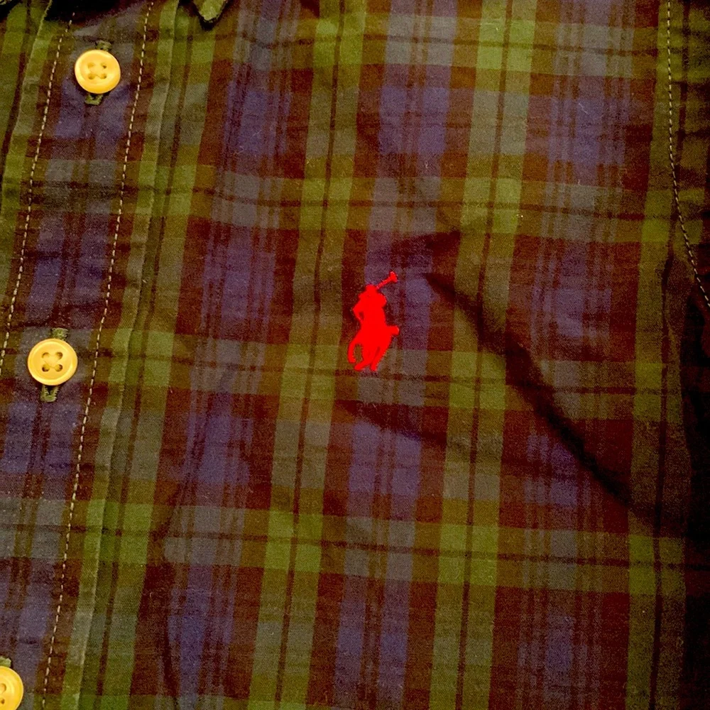 Ralph Lauren Polo pony boy’s size 4 plaid navy green black button down shirt